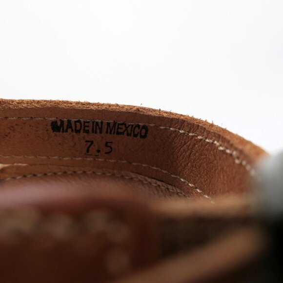 Bed Stu Kenya Cognac Leather Heeled Wooded Chunky Platform Sandals Women's 7.5 - Picture 7 of 8